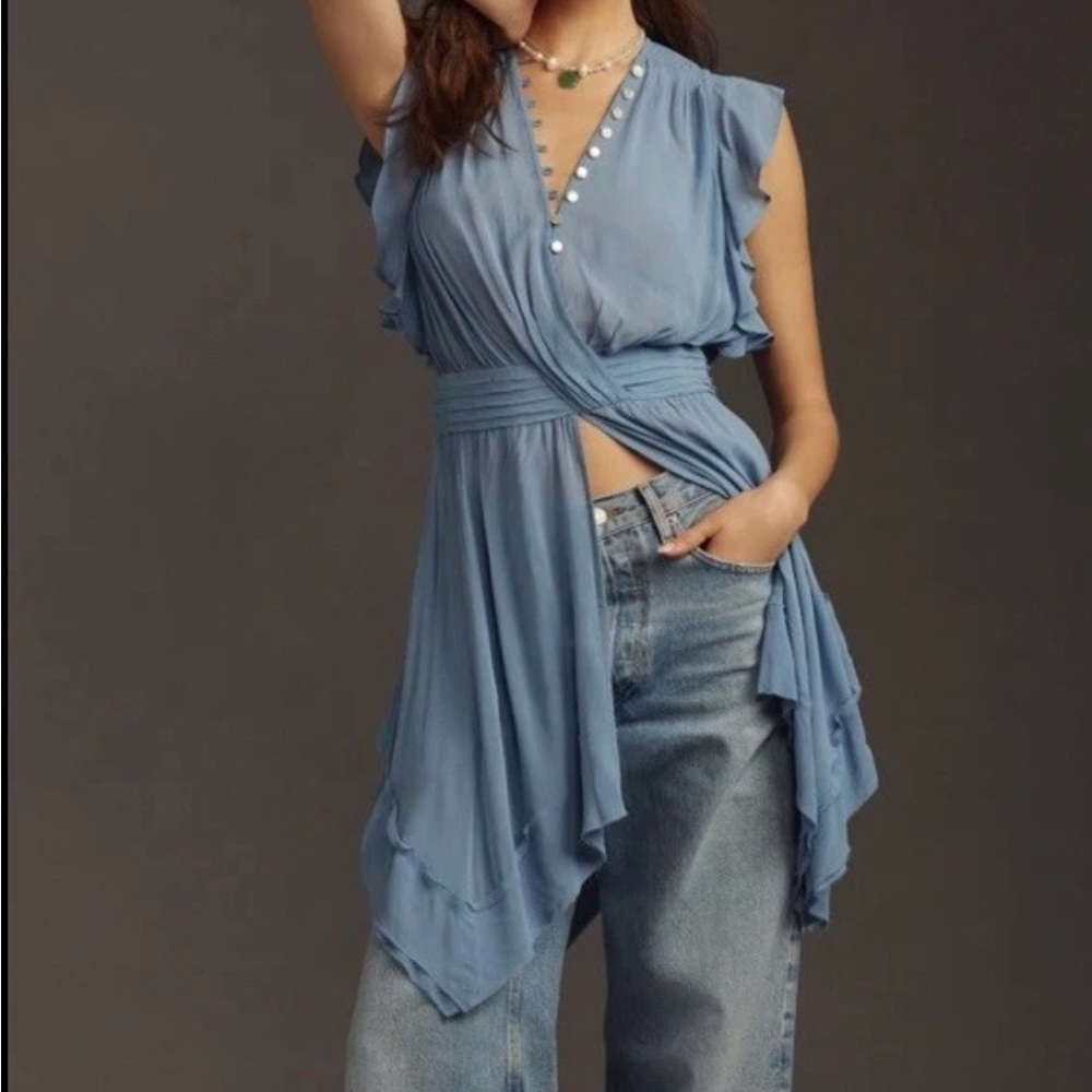 NWT Anthropologie Gossamer Flowy Periwinkle Long Top